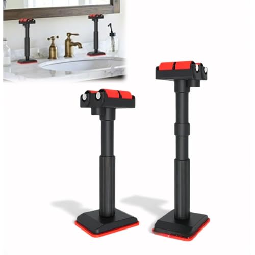 Labor Saving Lifting Brackets - Waterproof Telescopic Cabinet Lifts, 440lb Load Handheld Leveling Tool for Wall Tiles & Furniture Height Adjustment with Stabilizer Base (Red,2Pcs)