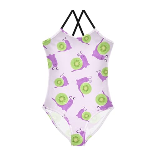 Cute Cartoon Snail Girls One Piece Swimsuits Watercolor Sport Halter Swimwear Beach Bathing Suit 7-8T