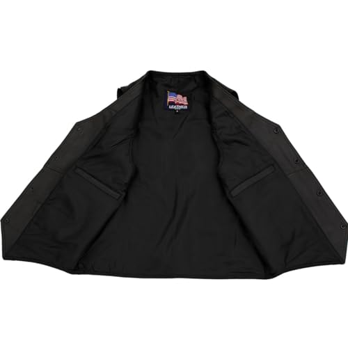 201 Men's Black 'Classy' Leather Motorcycle Rider Vest with Snap Button Closure - Medium4