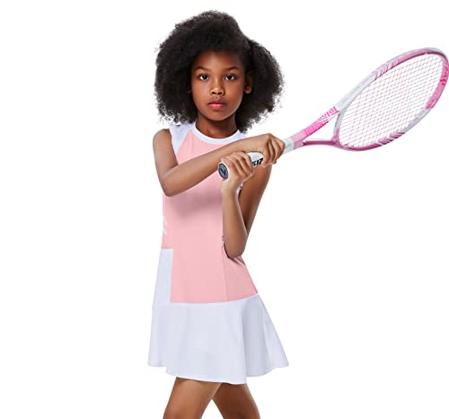 Girls Sleeveless Tennis Golf Sport Dress Outfit Athletic Pleated Skirt Sets with Built-in Shorts Pockets 3-12 Years4