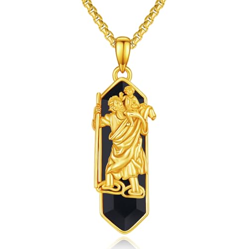 Collier St Christopher homme en argent 925 et pendentif onyx véritable