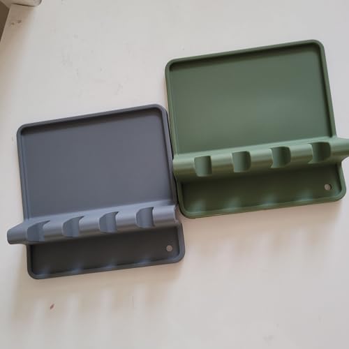 Silicone Utensil Rest with Drip Pad for Multiple Utensils, Upgrade Hanging Design, Heat-Resistant, BPA-Free Spoon Rest for Stove Top, Kitchen Utensil Holder for Spoons, Ladles, Tongs & More-2 Pack