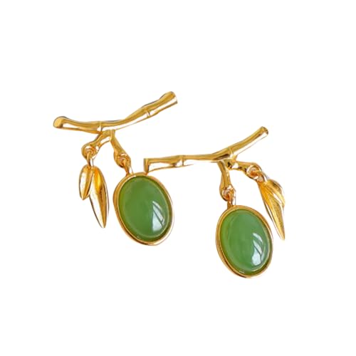 Boucles d'oreilles en argent S925 et jade vert naturel motif bambou