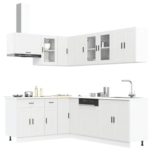 EMYRLXQW Cabinets & Storage-Kitchen Cabinets-11 Piece Kitchen Cabinet Set Porto White Engineered Wood
