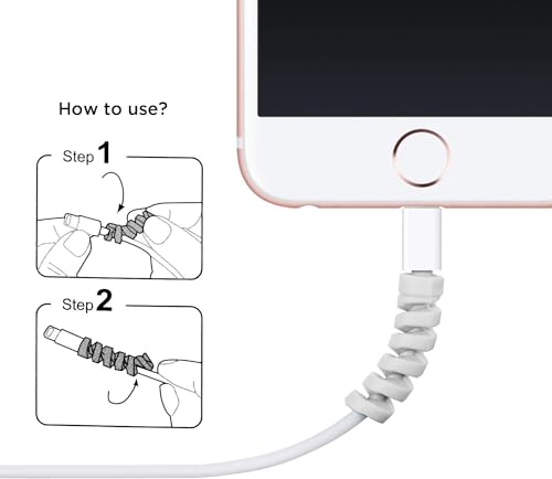 Image of ERZA 16 Pieces Charger Cable Saver, Silicone Highly Flexible Spiral Cable Wire Protector, Mouse Cable Protector, Suit for All Cellphone Data Lines, Computers End Cord Savers, Multicolor