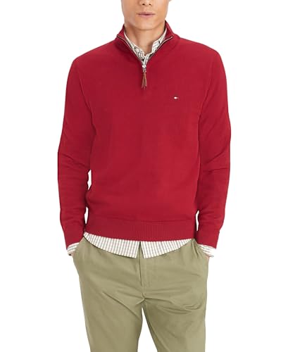 Tommy Hilfiger Mens 1/4 Zip Mockneck-Sweatshirt Sweater, Rhubarb, X-Large US