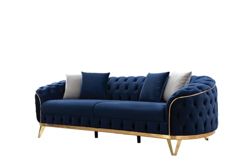 Generisch Chesterfield Sofa Maris - Samt - Sofa & Wohnlandschaft - 3-3-1 - Luxus Elegant - Wohnzimmer - 240 cm x 90 cm x 80 cm - Beige – Bild 5