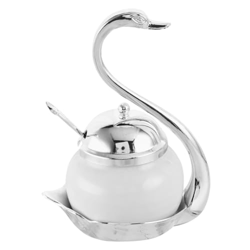FUNOMOCYA Elegant Swan Honey Jar Spices Pepper Bowl Alloy Material Honey Pot Spoon for Kitchen