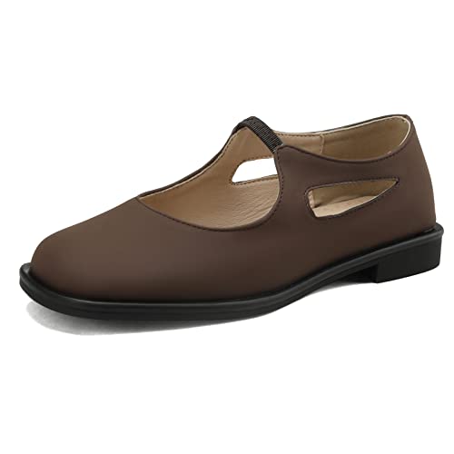 Mary Janes femme bout carré chaussures marron petits talons bride cheville taille 39
