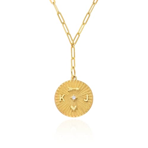 OAK & LUNA - Medallion Custom Engraved Pendant Necklace - Sterling Silver or 14K Solid Gold - Up to 4 Initials