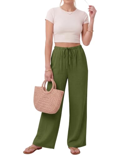 Image of ZOOSIXX Wide Leg Pants for Women - Palazzo Flowy Lounge Lightweight Summer Drawstring Trousers with Pockets Beach Vacation