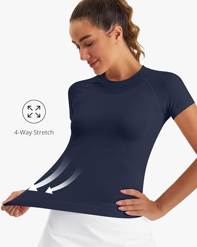 Image of Stelle Women Workout Tops Short Sleeve Seamless Athletic Shirts Yoga Gym Sports Breathable Tees