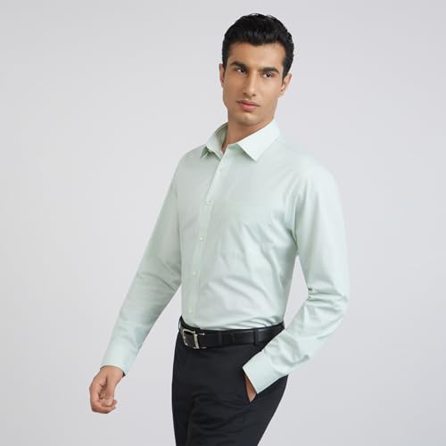 Image of Raymond Men's Slim Fit Pure Cotton Structure Pattern Semi Cutaway Collar Full Sleeve Formal Shirt