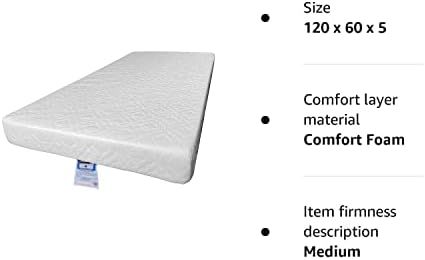Baby Toddler Cot Bed Fully Breathable Foam Mattress & Waterproof Cover (120 x 60 x 5)