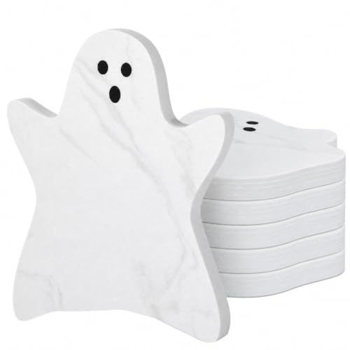 Acellegic 6 Pcs Marble Coasters Halloween Ghost Coasters 4.7 x 3.9 Inches for Drinks Beverage Boo Mug Cup Car Desk Party Decoration