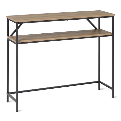 Amazon Basics Console Rectangulaire avec Étagère de Rangement, Cadre en Acier, 30cm x 100cm x 80cm (P x L x H), Finition Chêne
