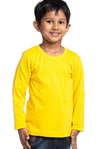 Image of Printmate Plain Casual Wear Kids Tshirts | Yellow Full Sleeve Round Neck Cotton Kids T-Shirts for Boys and Girls
