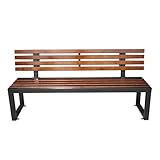 Banco de parque al aire libre, asiento de ocio de 120 cm con listones de madera y patas de acero, color negro e nogal h - t para jardines, patios y porches
