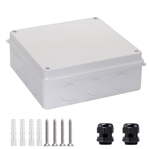 Image of Junction Box Dustproof Waterproof IP65 ABS Plastic Electrical Boxes, Indoor & Outdoor Electrical Power Cord Enclosure Universal Project Box DIY Case White 7.9 x 7.9 x 3.1 inch (200x200x80mm)