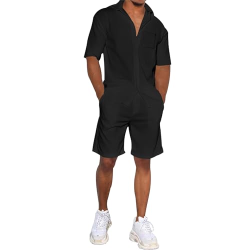 amropi Hombre Chándal de Deportivo Manga Corta Camisa de Botón y Shorts Verano Conjunto Verde Militar, L