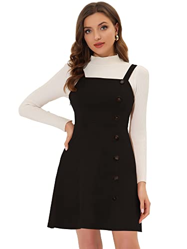 Allegra K Mini Vestido Tipo Peto Acampanado con decoración de Botones en Ante sintético para Mujer...