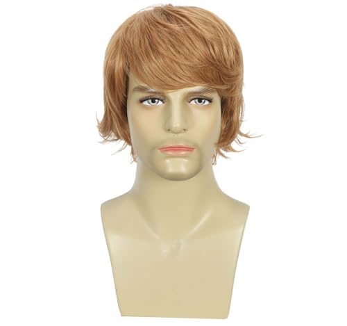 Traqur Men's Short Layered Synthetic Wig, Side Swept Bangs, Natural Looking Wig for Daily Cosplay, Strawberry Blonde