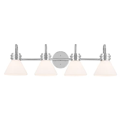 Image of Kichler Farum 34 inch 4-Light Vanity Light with Opal Glass in Chrome for Single or Double Vanity, Over a Mirror, Powder Room, Bathroom, (34 inch W x 9.5 inch H), 55156CH