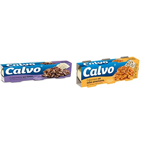 Calvo Calamares en Tinta, 3 x 80g & Calamares En Salsa Americana - Paquete de 3 x 80 gr - Total: 240 gr