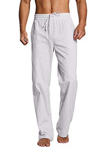 Image of PASLTER Mens Cotton Linen Pants Casual Summer Beach Pants Dress Trousers | Loose Fit, Elastic Drawstring Waist, Lightweight, Straight-Legs, Slacks, Yoga, Work, Vacation, Quick Dry
