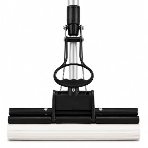 Image of PVA Sponge Squeeze Mop for Floor Cleaning | Built-In Squeegee Roller Mop | Super Absorbent Sponge Head | Adjustable Telescopic Handle | Hands-Free Wringing Mop for Kitchen, Bathroom, Tiles & Home