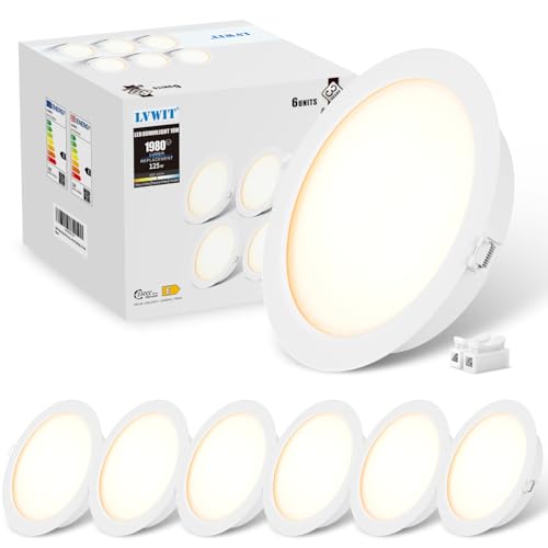LVWIT Faretti LED da Incasso per Cartongesso, Faretti da Incasso 18W, Faretto a LED da Incasso, 1980 Lumen, Luce Naturale 4000K, Faretto LED Soffitto per Soggiorno, Diametro Foro Ø145-155mm, Set di 6