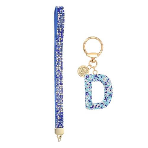 QUARKZMAN Llavero Inicial Para Mujeres Letra D Con Rhinestones Llavero Brillante Con Corazón Para Mochila Bolso Accesorios De Llave De Auto Cordón Azul
