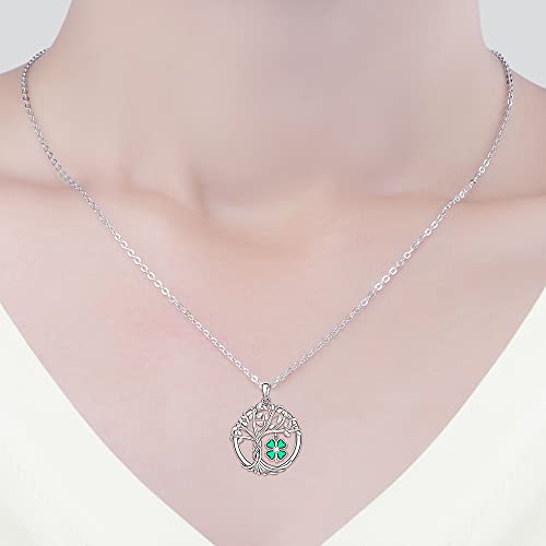 St Patricks Day Shamrock Necklace for Women Sterling Silver Tree of Life Necklace 4 Leaf Clover Pendant Good Lucky Irish Shamrock Green Clover Jewelry Holiday Gifts3