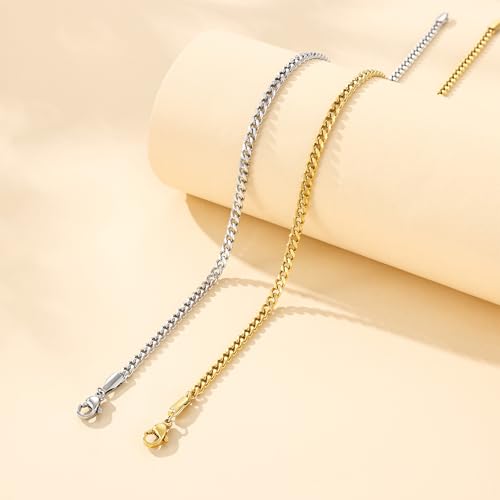 Image of Fiusem Silver Tone / 18k Gold Plated Anklet for Women, 3.5mm Stainless Steel Cuban link Chain Anklets for Women, Women's Anklets 9 inch /10 inch /11 inch