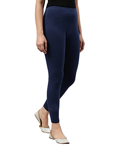 Image of GO COLORS Women Light Navy Mid Rise Cotton Ankle Length Leggings - XL