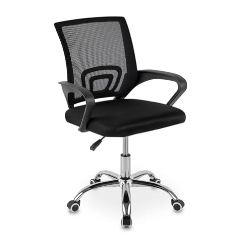 DASCK Silla de Oficina Ergonómica Negra con Respaldo de Malla, Altura Ajustable y Base Giratoria 360°