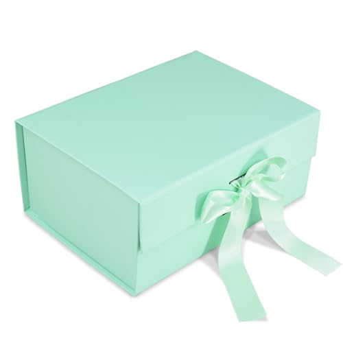 Image of RBS - Foldable Gift Box with Ribbon 23 x 16 x 10cm Gift Boxes for Packaging (1 Pack) Multi-Purpose Gift Boxes for Presents Reuse Gift Packing Box Decorative Hamper Box (Minty Magic)