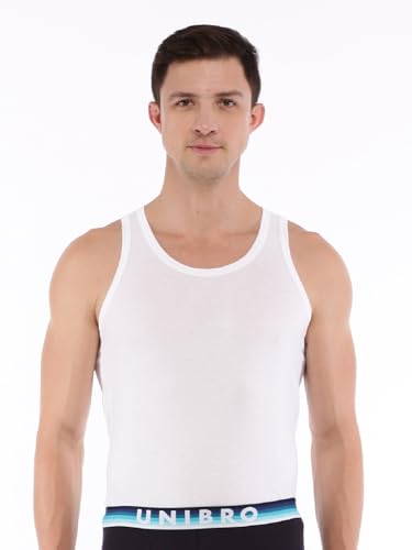 Image of Unibro solid cotton white pack of 2 vest for men