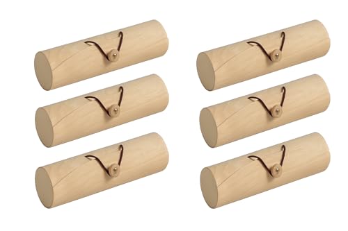 Lot de 6 trouses ou boite en bois naturel écologique - étui cylindrique avec fermeture à bouton, design, original, parfait pour stylos, crayons, fournitures...