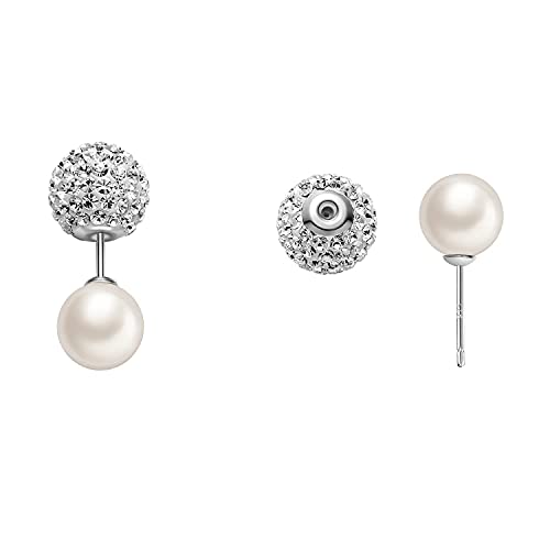 Blingest Pearl Crystal Double Sided Stud Earrings Front Back Catch Earring for Women 10mm2