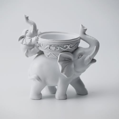 Hosoncovy Resin Elephant Tea Light Candle Holder Candlestick Tealight Candle Holder Tea Light Candle Stand Decorative Small Candlestick for Home Decor (White-Silver)