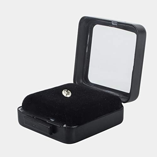 F Fityle 2pcs Loose Diamond Gemstone Storage Glass Lid Box Display Show Case Black