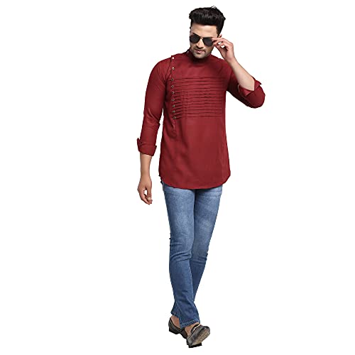 Image of SAIFOO Men's Rich Cotton Blind Short Kurta