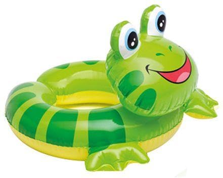 Image of Kids Inflatable Cartoon Swim Ring with Seat - Pink Baby Pool Float (Frog-Swiming Ring)