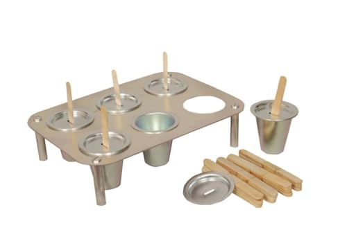 Image of EVER GOLD Aluminium Kulfi Mould 6 Cavity with Stand | Ice Cream Tray for Homemade Kulfi & Popsicles | Reusable Popsicles Mould with 50 Wooden Ice Cream Sticks