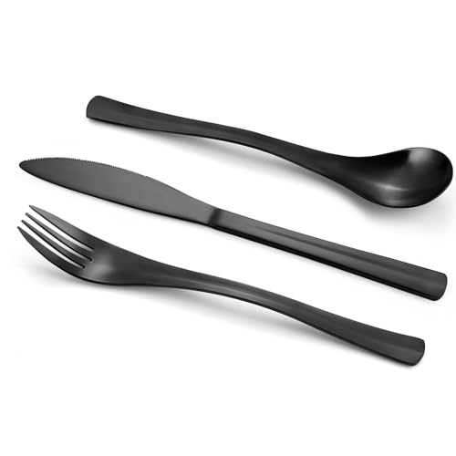 Bysta 12 Piece Black Silverware Set, Knife Fork Spoon Set, Stainless Steel Flatware Cutlery Set, Kitchen Utensil Set Service for 4, Tableware Set for Home and Restaurant, Dishwasher Safe, Satin Finish