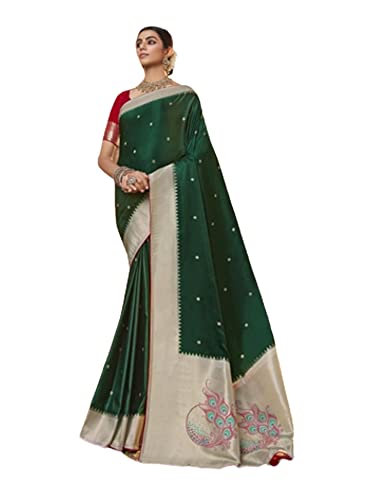 Sari de seda verde oscuro semi cosido para bodas modelo 8286