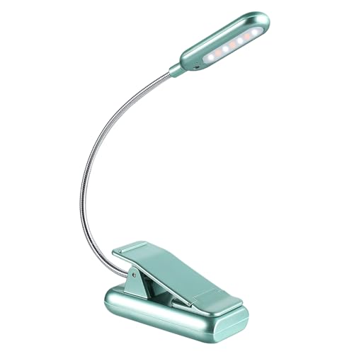Image of VAVOFO Rechargeable Book Light for Reading in Bed Kids, 7 LED Reading Light with 9-Level Warm Cool White Daylight, Eye Care Lamp with Power Indicator for Bookworms (Silver Green)