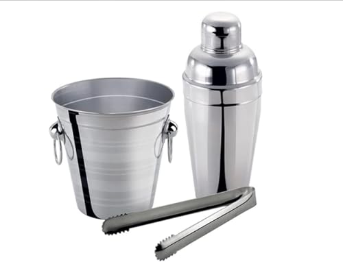 Conjunto para Bar 3 Pçs em Aço Inox com Coqueteleira 500ml, Balde e Pegador Art House
