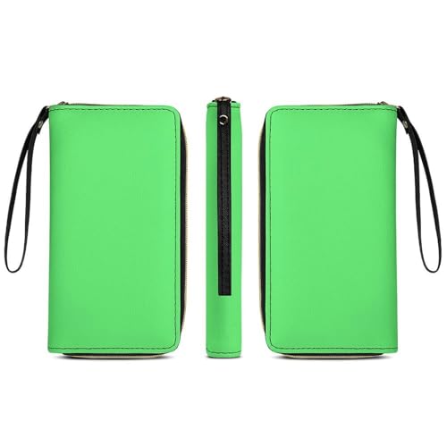Girl's Long PU Wallet, Travel Purse Fashion Design, Huge Storage Capacity Purse, Cute Decor Zipper Wallet With Rope Green3